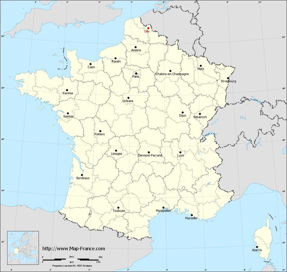mapa francie ukazuje Lille