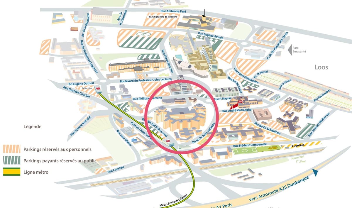 mapa Lille nemocnice 