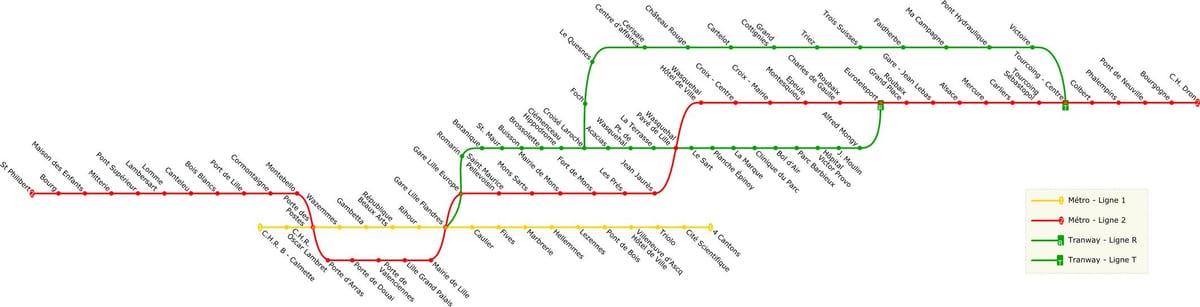 mapa Lille tramvají